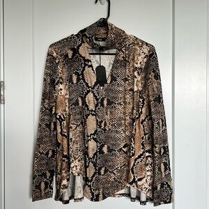 NWT!Snake Print Top w/High Neck & Cut Out Detail